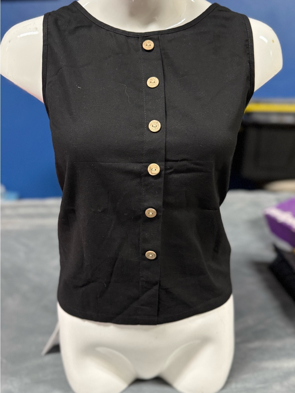 Classic Black Button-Front Women's Sleeveless Top